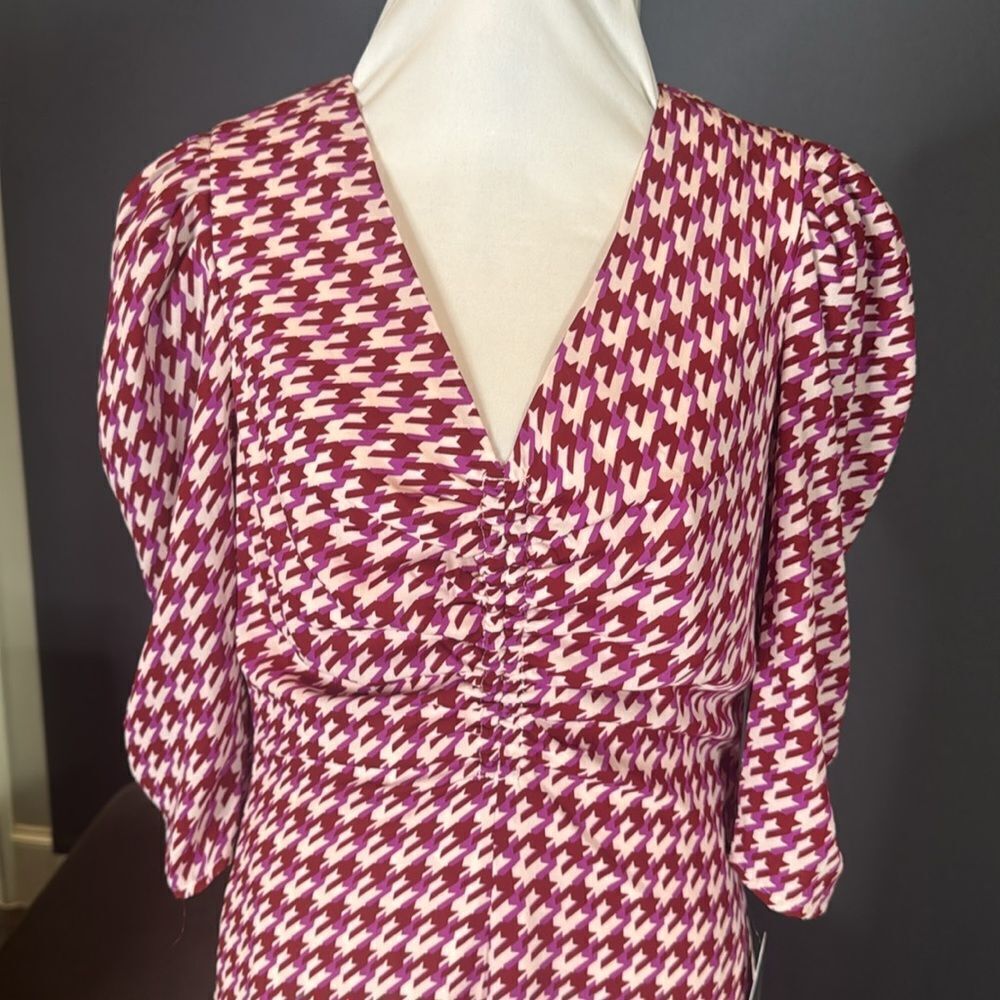 Women’s Scoop Ruched Front Dress 3/4 Sleeve Houndstooth Size XS (0-2) NEW - Picture 2 of 16